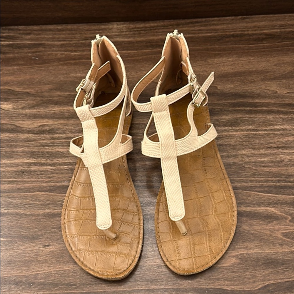 Tan and light pink flat sandals